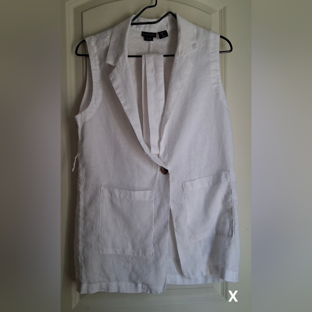 Tahari White sleevelees Linen Blazer Sz S Beach Summer Wedding Formal Resort
